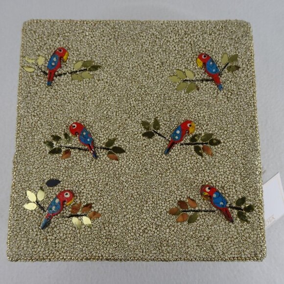 Beaded Wood Jewelry Storage Trinket Box Handcrafted Parrots Bird Theme - Picture 2 of 13